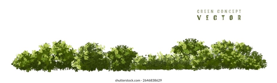  Vista lateral verde del árbol o del bosque de la acuarela del Vector aislada en el fondo blanco para el dibujo del paisaje y de la arquitectura, Elementos para el ambiente o y el jardín, arbusto para la sección