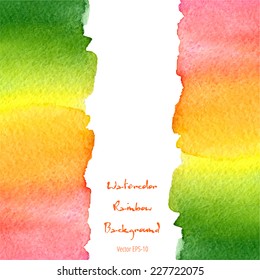 vector watercolor green, yellow, orange and pink gradient background with vertical copy space