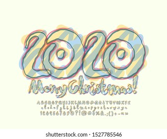 Vector Watercolor Greeting Card Merry Christmas 2020. Calligraphy set of Alphabet Letters, Numbers and Symbols.