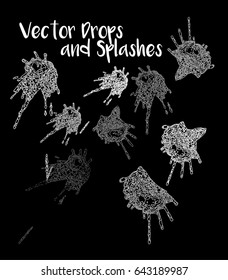 Vector watercolor greyscale drops and stains set. Hand painted grunge watercolour backgrounds in grey, black and white tones. Monochrome watercolor splashes isolated on white.