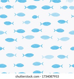 Vector watercolor group of fish under the sea pattern seamless on white background