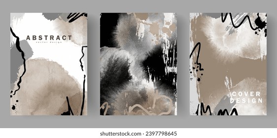 Vector watercolor grunge design in beige, black and white colors for covers, backgrounds, cards, wallpapers.