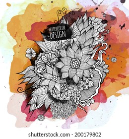 Vector watercolor grunge paint abstract floral design