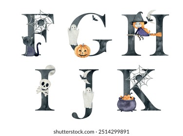 Vector de cartas de halloween de acuarela para invitaciones, tarjeta de felicitación, cumpleaños, logotipo, cartel y otros.