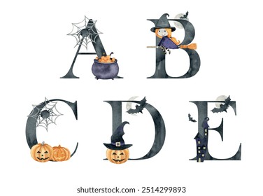 Vector watercolor halloween letters for invitations, greeting card, birthday, logo, poster and other.