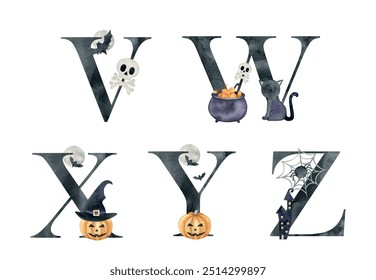 Vector watercolor halloween letters for invitations, greeting card, birthday, logo, poster and other.