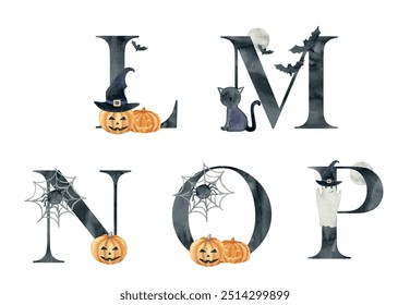 Vector de cartas de halloween de acuarela para invitaciones, tarjeta de felicitación, cumpleaños, logotipo, cartel y otros.