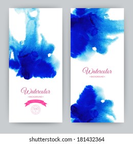 Vector watercolor, hand drawn banner, paints design template, colorful paint drops texture