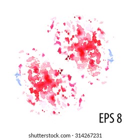Vector watercolor hand drawn beautiful red and blue sprayed strokes. DIY design elements