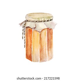 vector watercolor hand drawn honey jar. It can de used for card, wrapping paper, cover, wallpaper, poster.