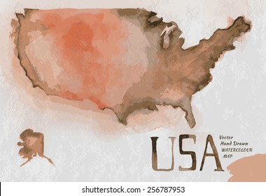 Vector watercolor hand drawn Illustration of USA map. Vector image.