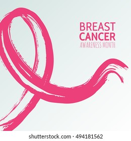 Vector watercolor hand drawn illustration of pink ribbon, breast cancer october awareness month. Abstract background for banner, poster, flyer design template.