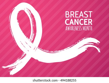 Vector watercolor hand drawn illustration of pink ribbon, breast cancer october awareness month. Abstract background for banner, poster, flyer design template.