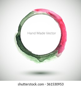 Vector watercolor handmade background. Vector green mark. Colorful blot. Pink round. Vector abstract shape. Vector artistic frame.