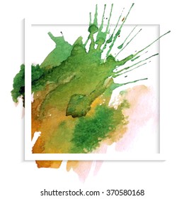Vector watercolor handmade frame. Vector green frame. Hand drawn. Texture frame.