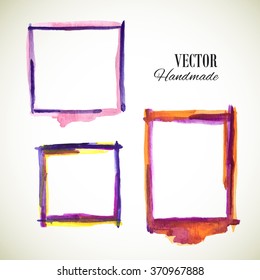 Vector watercolor handmade frame. Vector mark. Vector colorful vintage frame. Watercolor frame.  Hand drawn label. Vector violet, blue, yellow template. Vector texture frame.