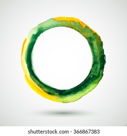 Vector watercolor handmade ring. Vector mark. Colorful blot. Light, yellow and green spot. Watercolor frame.  Hand drawn.