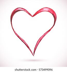 Vector watercolor heart background. Valentines day. Colorful abstract texture. Vintage red heart.