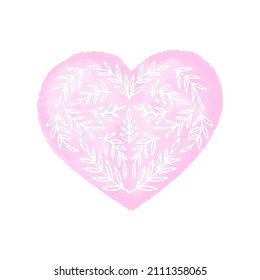 Vector watercolor heart with floral pattern