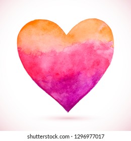 Vector watercolor heart. Painting of the heart. Valentines day. Vector greeting card. Wedding card. Mothers Day. Lovely card. Vector love heart.