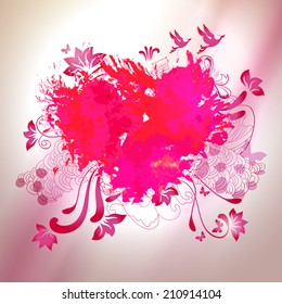 Vector watercolor heart. Romance sketch drawing elements. Valentines vintage concept.