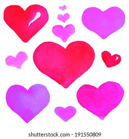 vector watercolor heart set