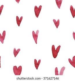 Vector watercolor hearts seamless pattern (tiled). Retro hand drawn heart ornament. Shapes pattern. Painted ornament. Grunge colorful love shapes