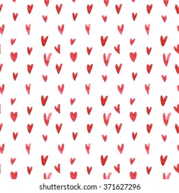 Vector watercolor hearts seamless pattern (tiled). Retro hand drawn heart ornament. Shapes pattern. Painted ornament. Grunge colorful love shapes