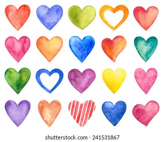 Vector watercolor hearts, Valentine Day.