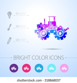 Vector watercolor heavy machine icon with infographic elements 