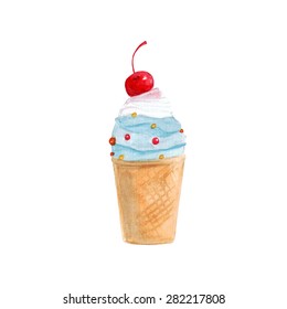 vector watercolor ice-cream. It can be used for card, poster, menu, sticker, design.