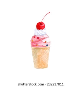 vector watercolor ice-cream. It can be used for card, poster, menu, sticker, design.
