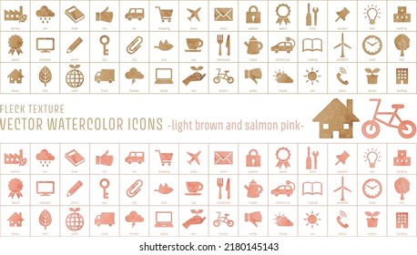 Vector watercolor icons (light brown and salmon pink) fleck textured
