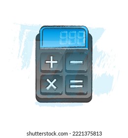 Acuarela vectorial ilustrada icono de calculadora. Dispositivo matemático. Diseño gráfico vectorial. Estilo Grunge. Análisis, contabilidad, débito, crédito, presupuesto. Signo financiero.