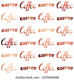 Vector watercolor illustrated and painted brown coffee lettering pattern set