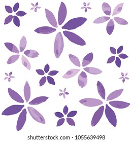 Vector watercolor illustrated violet background flowers set