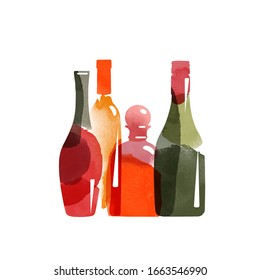 Vector watercolor illustration of alcohol bottles