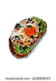 Vector watercolor illustration of Avocado Toast on white background	
