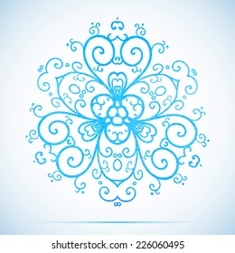 vector watercolor illustration beautiful blue lace snowflake with shadow