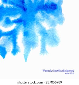 vector watercolor illustration blue abstract snowflake background with copy space