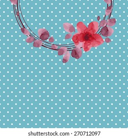 Vector watercolor illustration card for Valentine's Day, Women's Day, wedding, birthday, another holiday, cute summer background. Floral element with a silhouette of flower wreath on the background