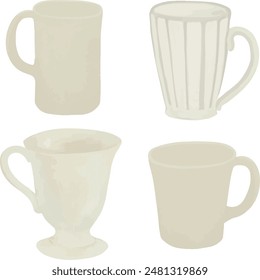 Vector Watercolor illustration,  ceramic white cup, mug, clipart. Invitation, greeting cards, birthday, event, holiday, menu; cooking class; Master Class.