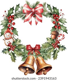 Vector watercolor illustration christmas bells isolated	
