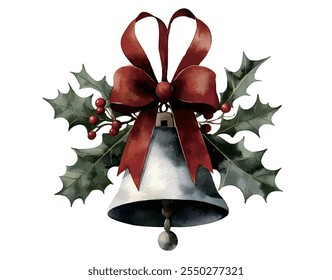 Vector watercolor illustration christmas bells isolated，Christmas decorations, ringing bells	