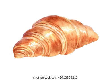 Vector Watercolor illustration of Croissant isolated on white background.