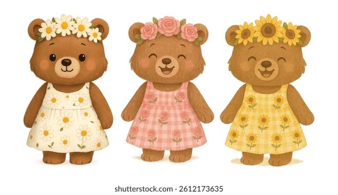 vector watercolor illustration cute bear set