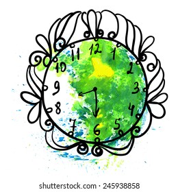Vector watercolor Illustration for Earth Hour annual international event, held in the last Saturday of March