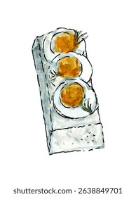 Vector watercolor illustration of egg Toast on white background	
