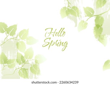 Vector watercolor illustration. Green leaves. Grunge paint texture. Hello spring. Floral design elements. Ideal for wedding invitations, greeting cards, blogs, logos, prints and more. Foliage frame.