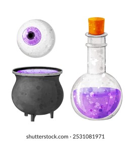 Vector watercolor illustration of Halloween elements.